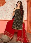 Faux Georgette Coffee Brown and Red Embroidered Work Designer Palazzo Salwar Kameez - 1
