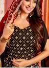 Faux Georgette Coffee Brown and Red Embroidered Work Designer Palazzo Salwar Kameez - 2
