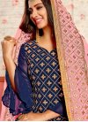Embroidered Work Navy Blue and Pink Palazzo Straight Salwar Kameez - 2