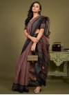 Bottle Green and Brown Strips Print Work Trendy Classic Saree - 1