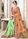 Banarasi Silk Beads Work Mint Green and Peach Designer Half N Half Saree - 1