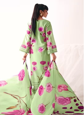 Cotton Straight Suit with Digital Print Work in Mint Green for Festival