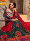 Faux Georgette Bottle Green and Red Embroidered Work A Line Lehenga Choli - 1