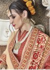 Crepe Silk Embroidered Work Beige and Red Traditional Designer Saree - 1