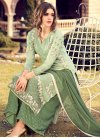 Intricate Faux Chiffon Green and Sea Green Embroidered Work Palazzo Designer Salwar Kameez - 1
