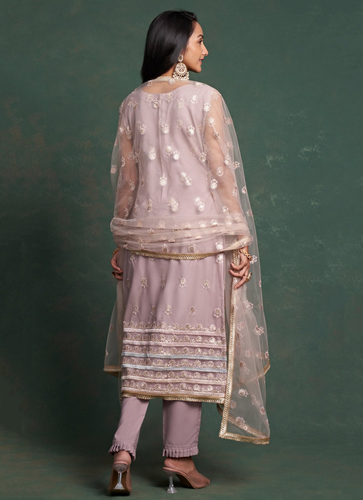 Off White Soft Net Pant Salwar Suit main image 1