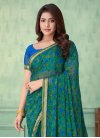 Blue and Green Faux Chiffon Designer Contemporary Style Saree For Casual - 1