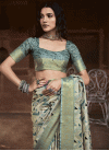 Handloom Silk Beige and Teal Traditional Designer Saree - 1