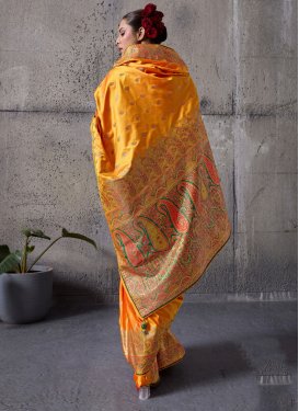 Woven Work Traditional Saree For Ceremonial in Orange