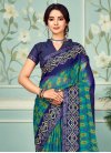 Navy Blue and Teal Faux Chiffon Designer Contemporary Style Saree For Casual - 1