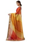Lace Work Faux Georgette Mustard and Red Traditional Saree - 1