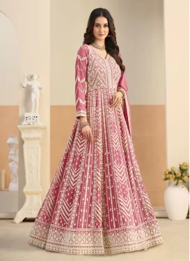 Pink Georgette Anarkali Suit with Embroidered Work for Festival