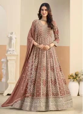 Embroidered Work Anarkali Suit For Ceremonial in Peach