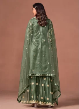Net Palazzo Suit in Green with Embroidered Work for Festival