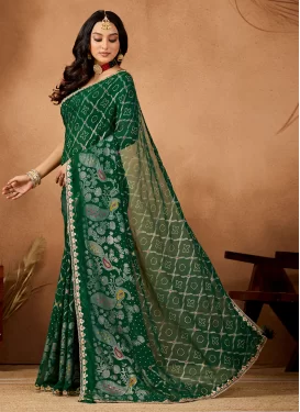 Georgette Classic Saree with Bandhani Print Work in Green