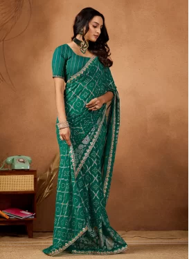 Georgette Traditional Saree with Bandhani Print Work in Green