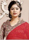 Exceptional Lace Work Beige and Red Half N Half Trendy Saree - 1