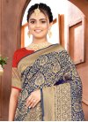 Navy Blue and Red Woven Work Contemporary Style Saree - 1