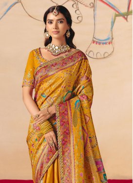 Dola Silk Traditional Saree with Embroidered Work in Mustard