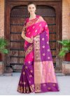 Banarasi Silk Thread Work Purple and Rose Pink Contemporary Style Saree - 1