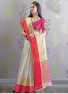 Off White and Rose Pink Embroidered Work Trendy Saree - 1