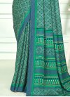 Faux Chiffon Sea Green and Teal Digital Print Work Designer Contemporary Style Saree - 2
