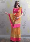Chanderi Cotton Orange and Rose Pink Embroidered Work Trendy Classic Saree - 1