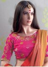 Chanderi Cotton Orange and Rose Pink Embroidered Work Trendy Classic Saree - 2