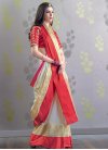 Tomato and White Embroidered Work Contemporary Saree - 1
