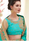 Ruritanian Beige and Turquoise Embroidered Work Half N Half Saree For Ceremonial - 1