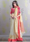 Embroidered Work Off White and Rose Pink Contemporary Saree - 1