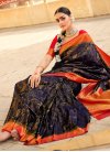 Navy Blue and Red Cotton Silk Traditional Designer Saree - 2
