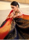 Navy Blue and Red Cotton Silk Traditional Designer Saree - 1