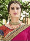 Dignified Beads Work Faux Chiffon Fuchsia and Navy Blue Half N Half Saree For Ceremonial - 1