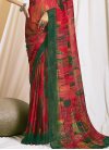 Green and Red Faux Chiffon Trendy Classic Saree - 2