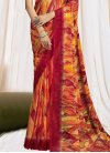 Faux Chiffon Orange and Red Traditional Designer Saree For Casual - 2