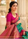 Green and Rose Pink Woven Work Designer Contemporary Style Saree - 2