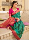 Green and Rose Pink Woven Work Designer Contemporary Style Saree - 1