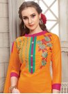 Cotton Fuchsia and Orange Embroidered Work Trendy Churidar Salwar Kameez - 1