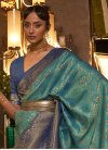 Handloom Silk Navy Blue and Sea Green Designer Contemporary Style Saree - 1