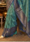 Handloom Silk Navy Blue and Sea Green Designer Contemporary Style Saree - 2