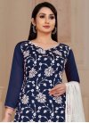Chanderi Cotton Navy Blue and White Pant Style Salwar Suit - 1