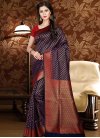 Thread Work Navy Blue and Red Contemporary Saree - 1