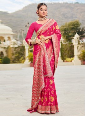 Swarovski Work Viscose Traditional Saree in Rose Pink for Ceremonial