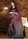 Navy Blue and Red Thread Work Trendy Saree - 1