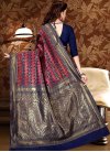 Navy Blue and Red Thread Work Trendy Saree - 2