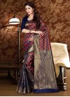 Thread Work Navy Blue and Red Trendy Classic Saree - 1