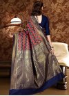 Thread Work Navy Blue and Red Trendy Classic Saree - 2