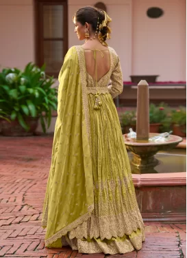 Chinon Readymade Lehenga Choli with Embroidered Work in Aloe Veera Green