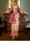 Beige and Violet Linen Contemporary Style Saree For Ceremonial - 1
